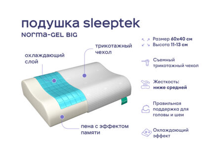 Одеяло Димакс Лебяжий пух всесезонное + подушка Sleeptek Norma-GEL+ подушка Sleeptek Norma-GEL BIG 1426